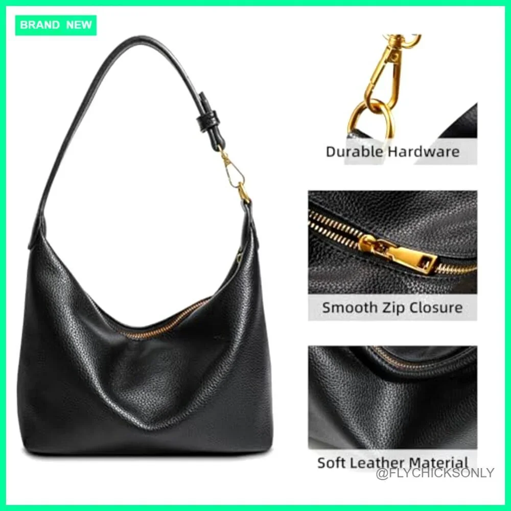 Small Hobo Bag Soft PU Leather Shoulder Purse Slouchy Everyday Handbag